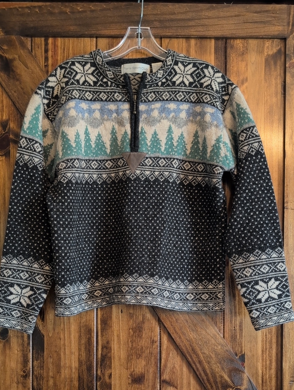 Vintage Paris Sport Club Shetland Wool Sweater Size S Christmas 1/4 Zip
